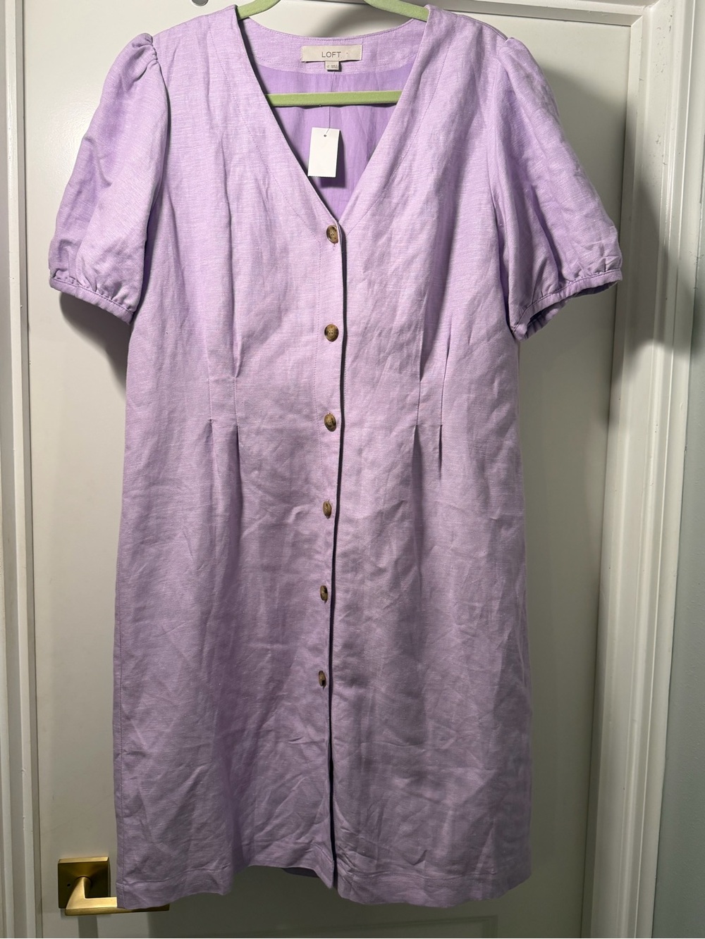 LOFT Lavender Button-Front V-Neck Dress linen size 12 NWT